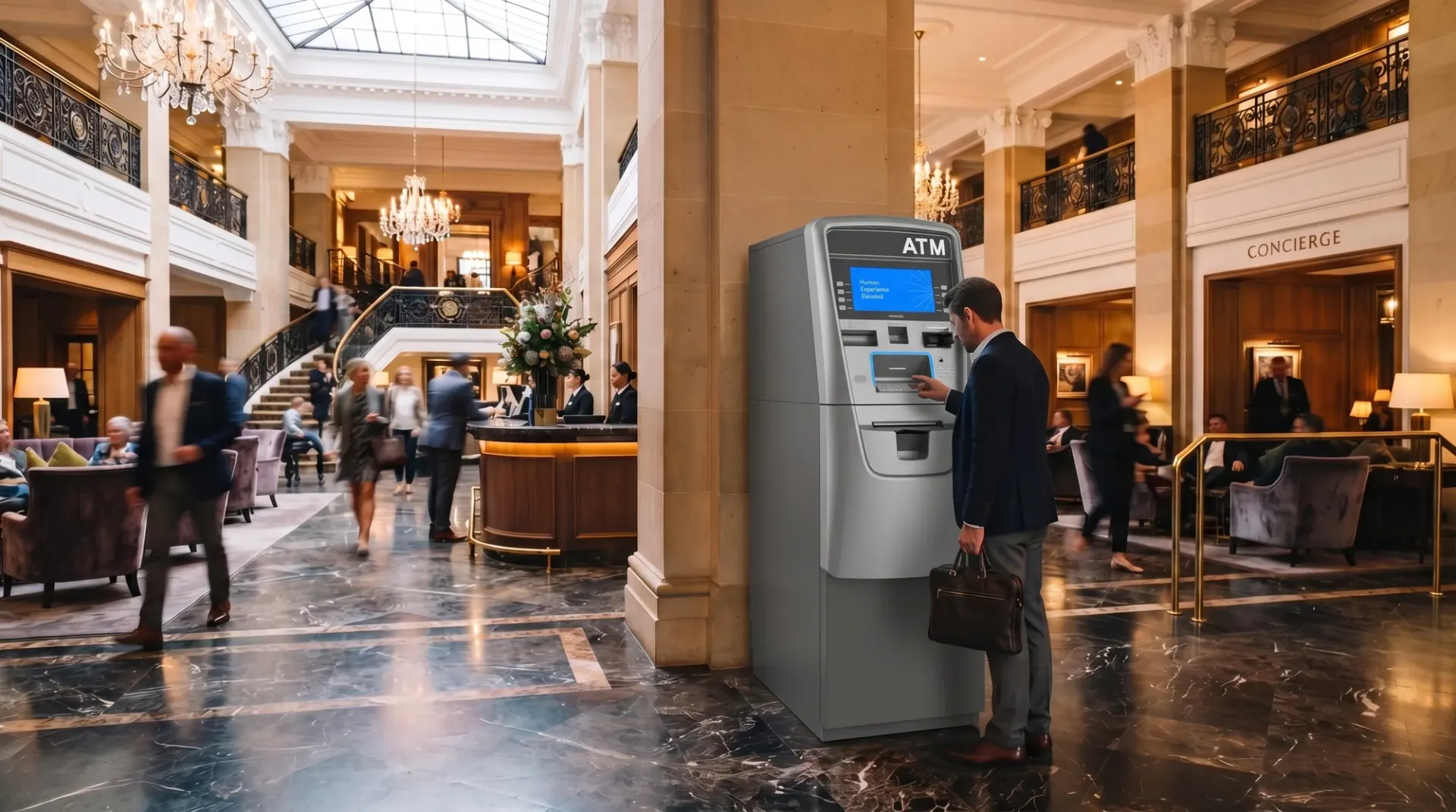 Professionally placed ATM in a modern business environment