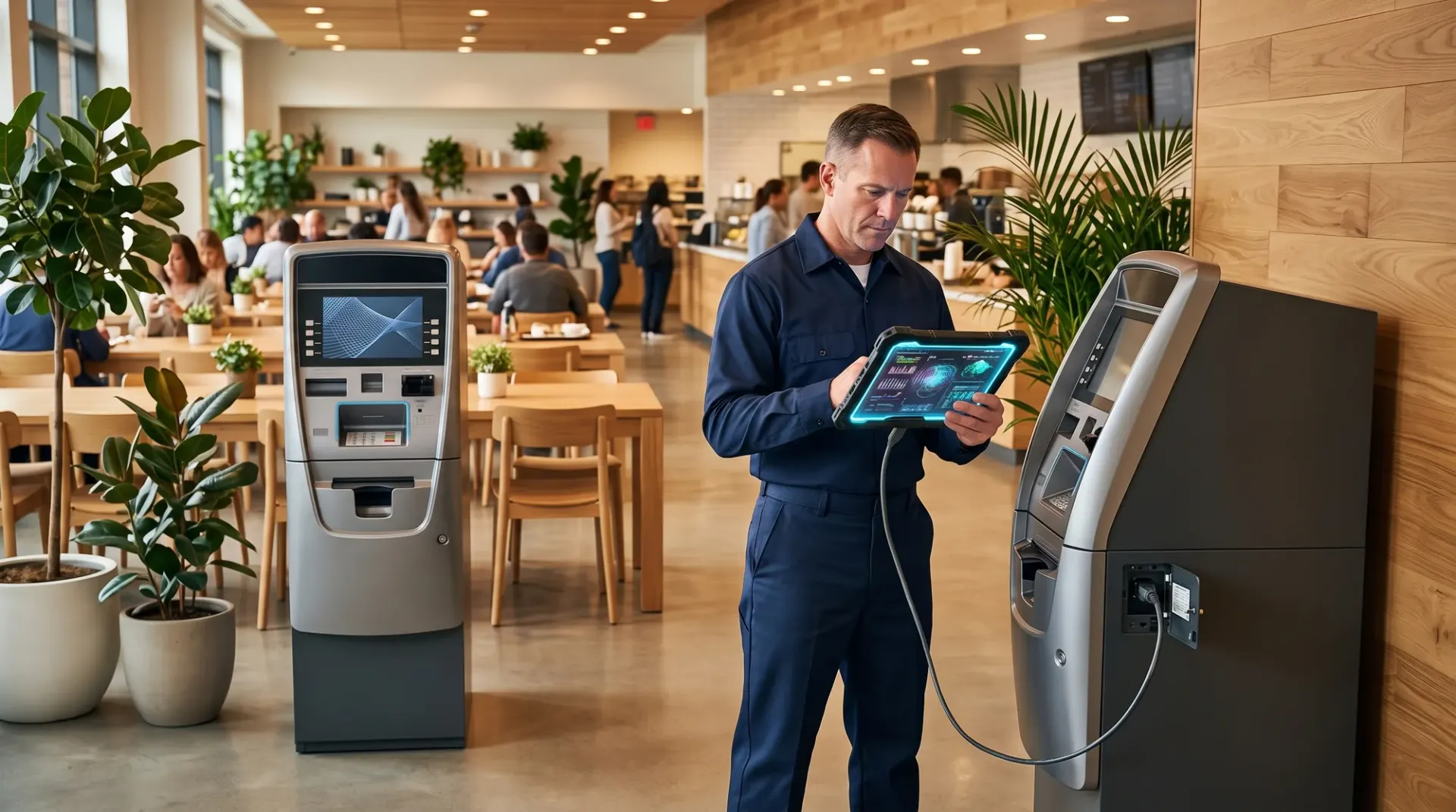 Direct ATM Services technician checking a managed ATM