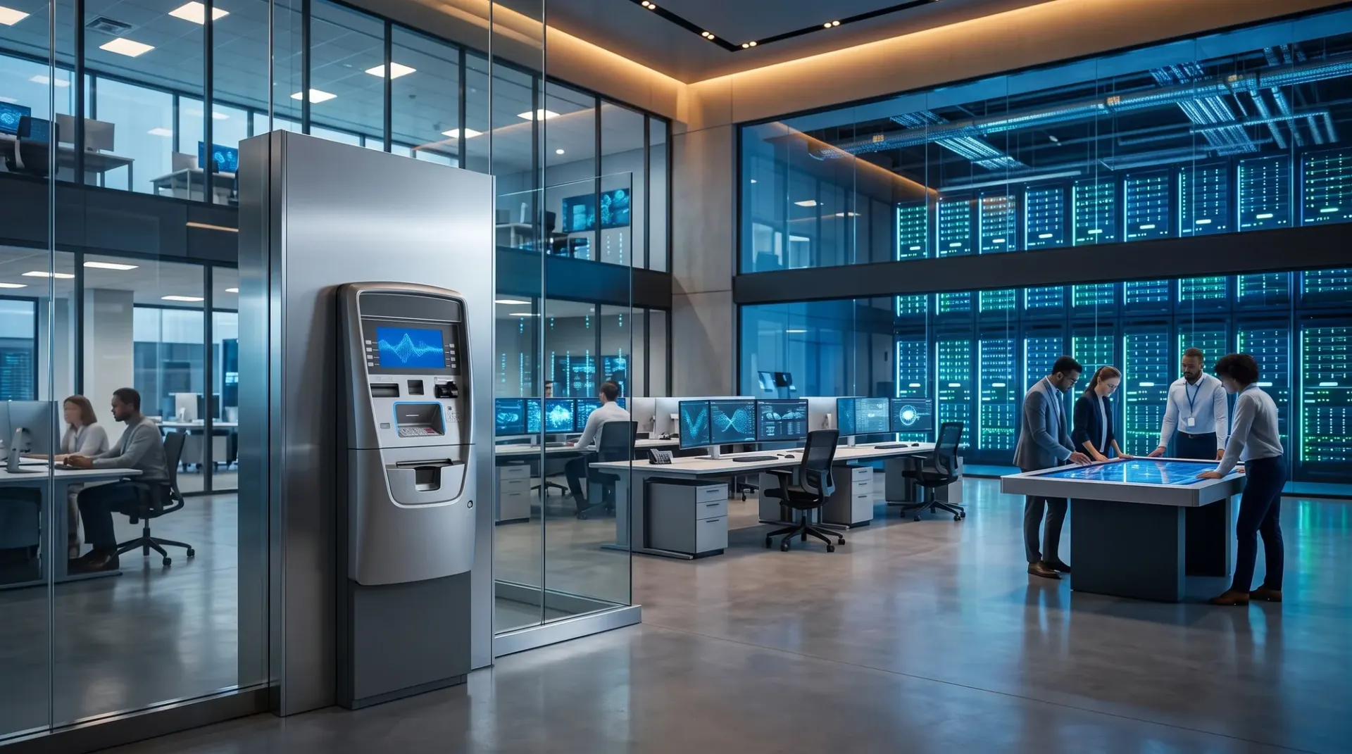 Connected ATM inside a modern technology workplace