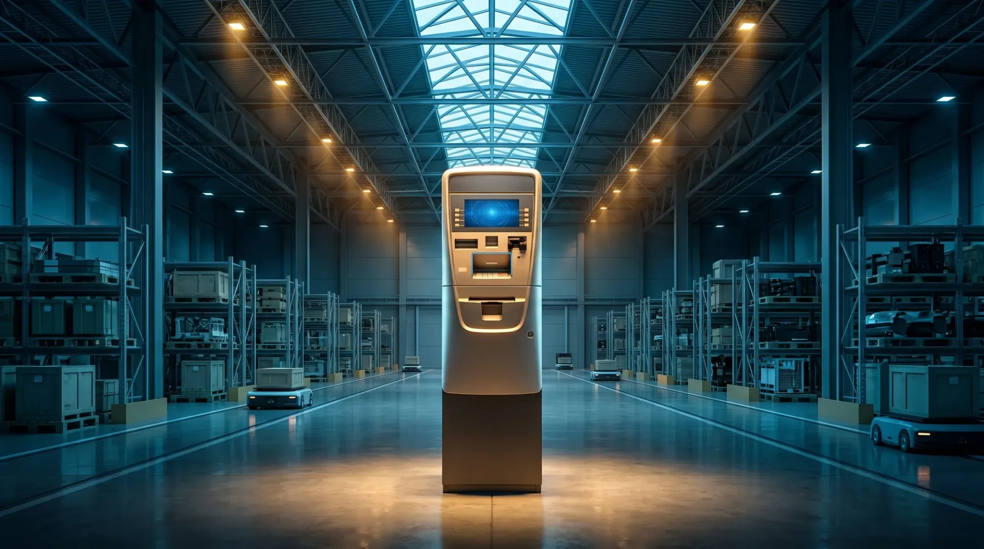ATM inside an industrial warehouse